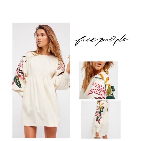 Free People Dresses & Skirts - FREE PEOPLE Mini Obsessions Embroidered Dress Ivory Women's Size Large